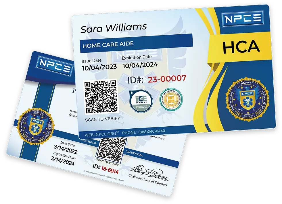 Home care aide card and certificate