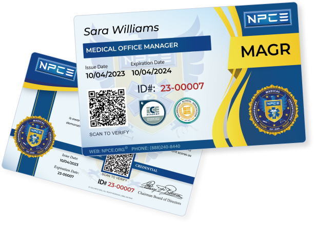 medical office manager card and certificate